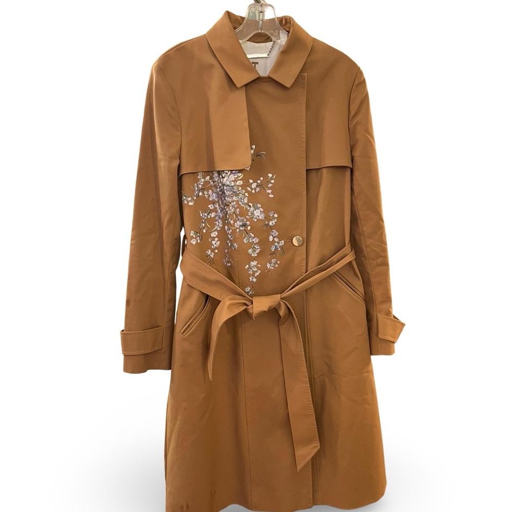 Ted Baker Floral Embroidered Tan Trench Coat UK3 US8